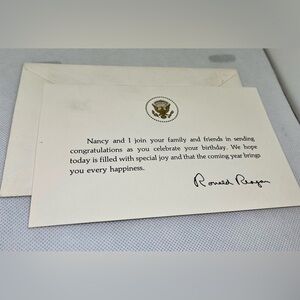 1980’s Ronald Reagan Birthday + Card Envelope White House Vintage Memorabilia
